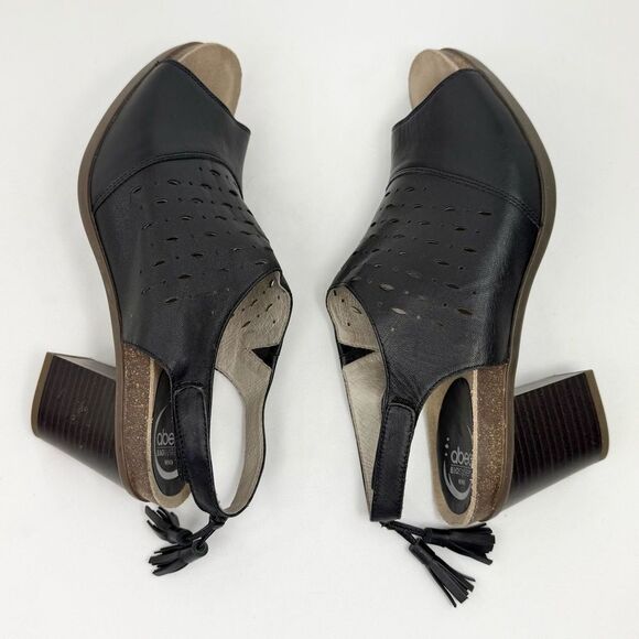 Abeo BIO System BERRIE Perforated Black Leather Peep Toe Slingback Sandals - Picture 7 of 14